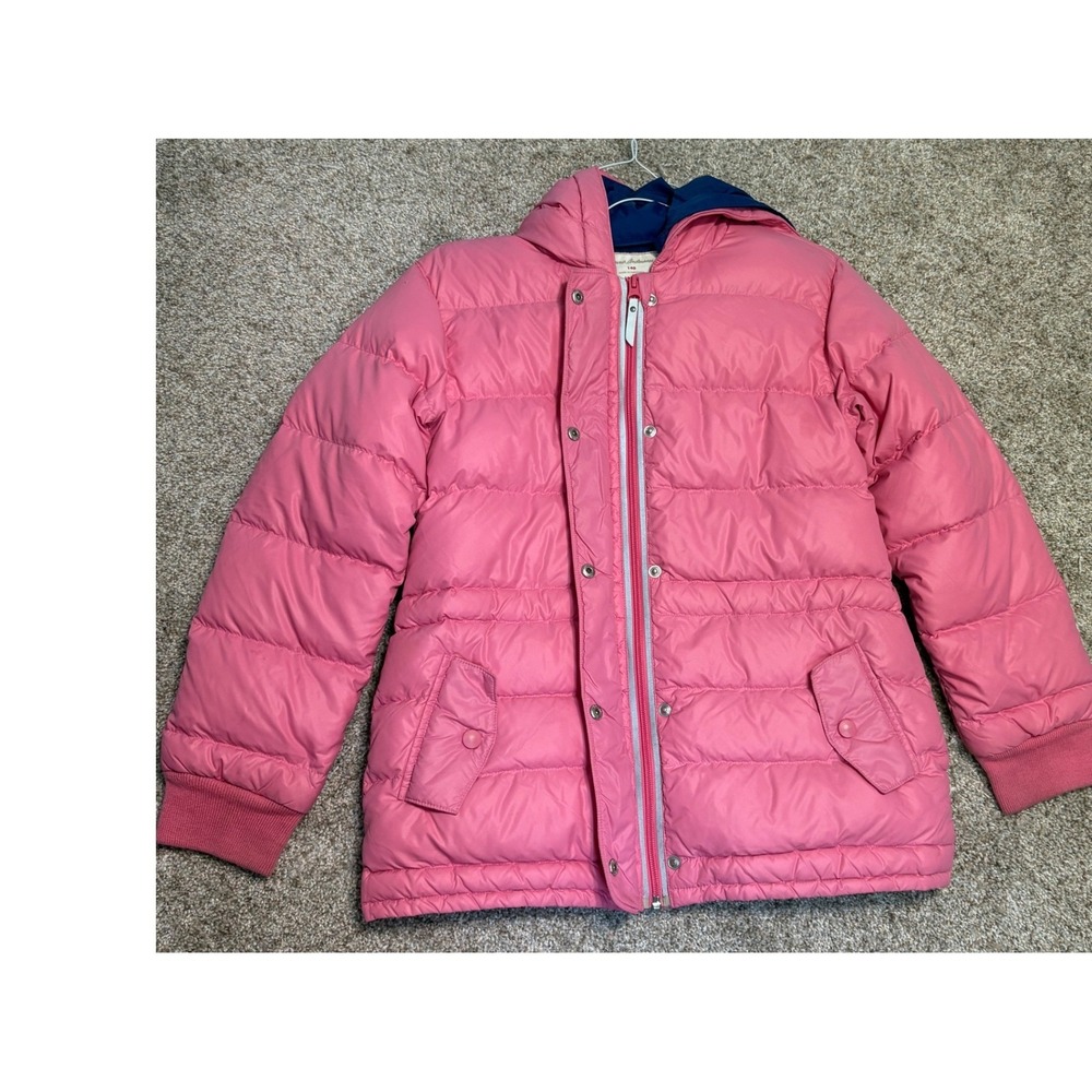 Hanna Andersson Puffer Jacket Girl Size 10 140 Pink Down Insulated Hooded Coat